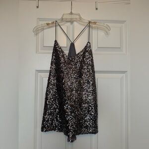 Express Sparkling Silver Sequin Top